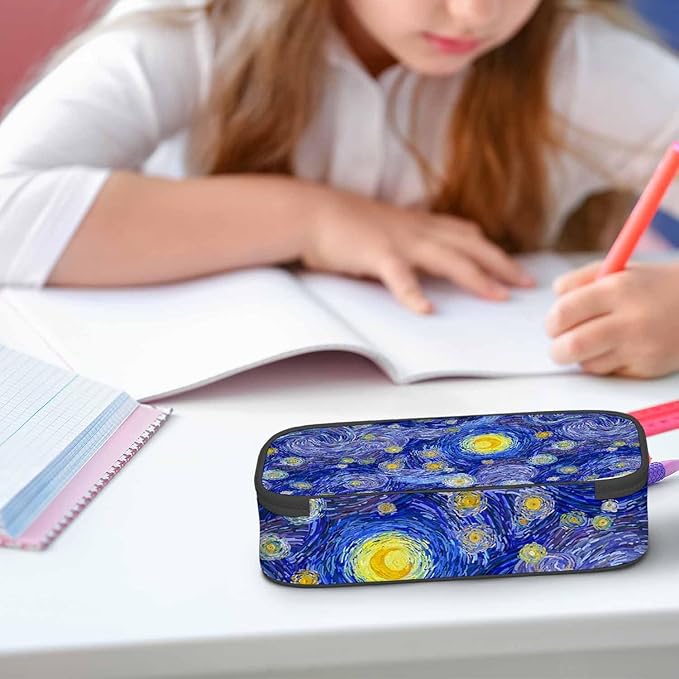 Blue Sky Pencil Bag Glowing Moon Starry Sky Abstract Painting Big Capacity Pencil Case Pencil Pouch Pen Bag School Students Boy Girl