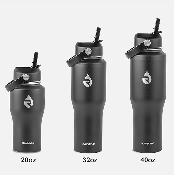 RAYMYLO 32 oz Insulated Water Bottle with Straw fit in Car Cup Holder, Triple Wall Vacuum Stainless Steel(Cold 48 hrs, Hot 24 hrs), Leakproof & Non-BPA, Hydro Travel Flask with Straw and Spout Lid
