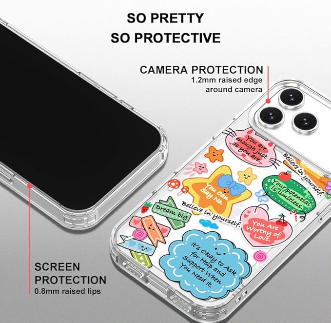 MOSNOVO for iPhone 17 Pro Max Case, Shockproof Military-Grade Protection 6.6ft Drop Tested, Camera Control, Clear Phone Case for iPhone 17 Pro Max, Self Love Club Design