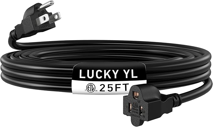 LUCKY TL Indoor Outdoor Extension Cord, 14/3 Gauge Black Long Extension Cord 25ft, Waterproof Flexible Case, Made of Pure Copper, 15A 1875W 16AWG SJTW, 3 Prong Heavy Duty Wire, ETL