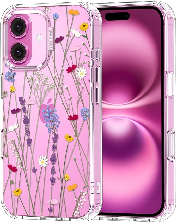 MOSNOVO Case for iPhone 16, [Buffertech 6.6ft Military-Grade Drop Protection] [Anti Peel Off Tech] Clear TPU Bumper Phone Case Cover Design - Floral Garden