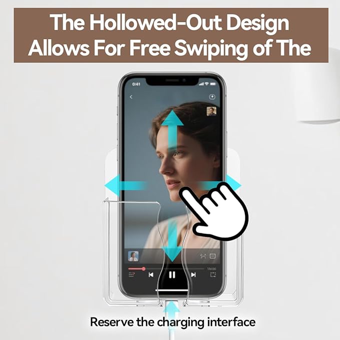 2 Pcs Clear Wall Mount Phone Holders , Self Adhesive Plastic Stand, Compatible With iphone And Android Smartphones. Bedside Cell Mobile Phone Accessories,for Home Office And Dormitories Organizer.