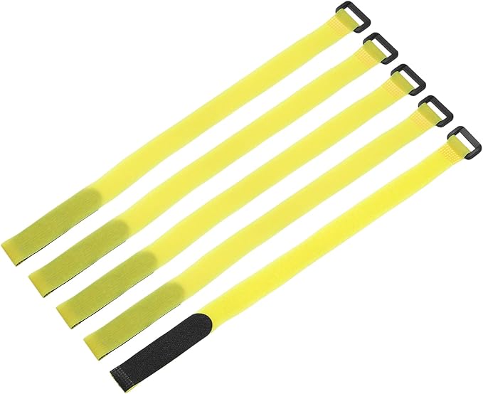 MECCANIXITY 5Pcs Reusable Battery Tie Down Straps,0.8x16" Yellow Nylon Multipurpose Battery Hold Down Adjustable Cinch Strap Hook Loop Fastening Tie for Quadcopters FPV RC Drone Boat Car