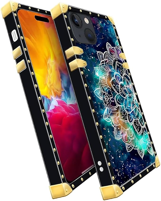 Compatible with iPhone 15 Case, Starry Sky Colourful Mandala Luxury Golden Decoration for Girl Women Soft TPU Shockproof Protective Hard PC Back for iPhone 15