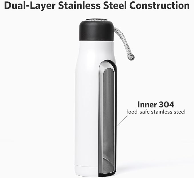 Water Bottle with Portable Lid Metal Vacuum Insulated Stainless Steel | Reusable Leak Proof Flask | 17oz, Ice White