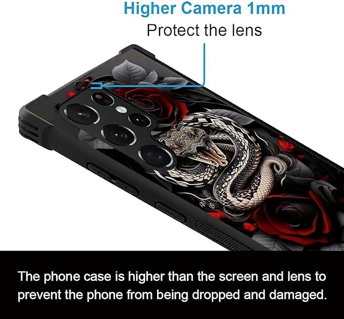 for Samsung Galaxy S23 Ultra Case, Entwined Rose Snake Pattern Graphic Design Girl Boy Soft Silicone Hard Acrylic Shock Protection for Samsung Galaxy S23 Ultra