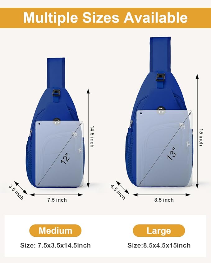 Pritent Crossbody Bags for Women Man, Waterproof Sling Bag Backpack Trendy Casual Cross Body Bags with Convertible Shoulder Strap Chest Bag for Camping Hiking Travel Essentials (Royal Blue, Medium)