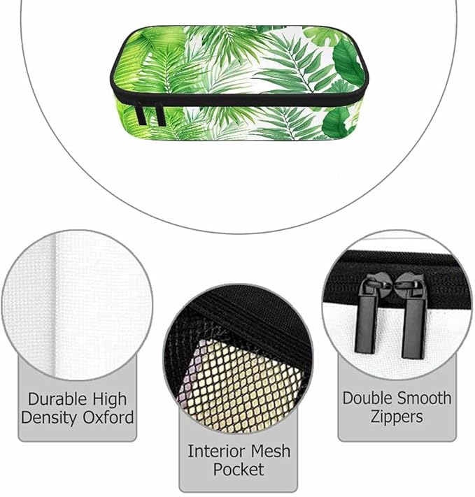 Palm Leaves Pencil Case Green Tropical Plant Pencil Bag Pen Markers Pouch Holder Organizer for Boy Girl School Students