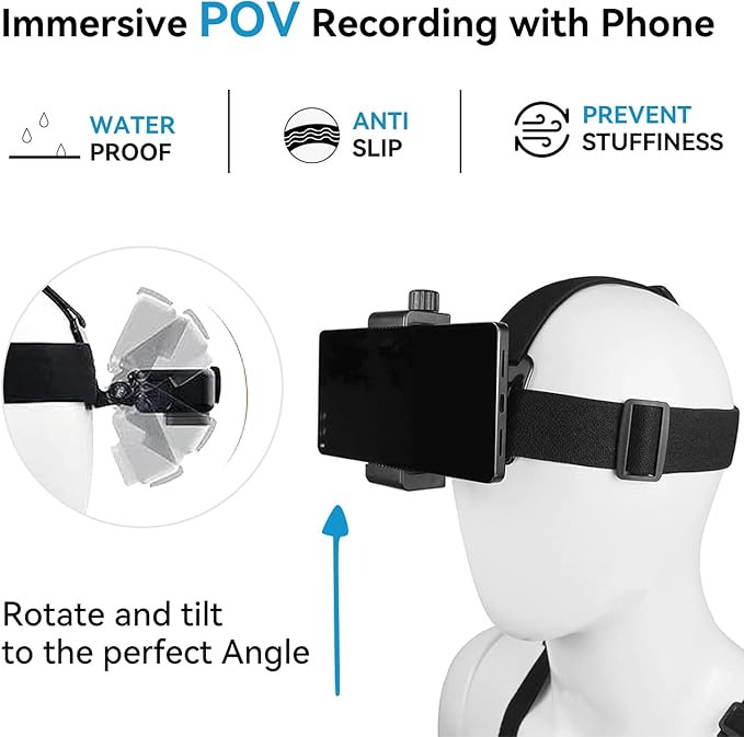 Mobile Phone Chest Strap Harness Mount Head Strap Holder Kit for VLOG/POV, Compatible with iPhone, Samsung, GoPro Hero 9, 8,7, 6, 5, 4, 3,2, 1, DJI Osmo,and Action Cameras