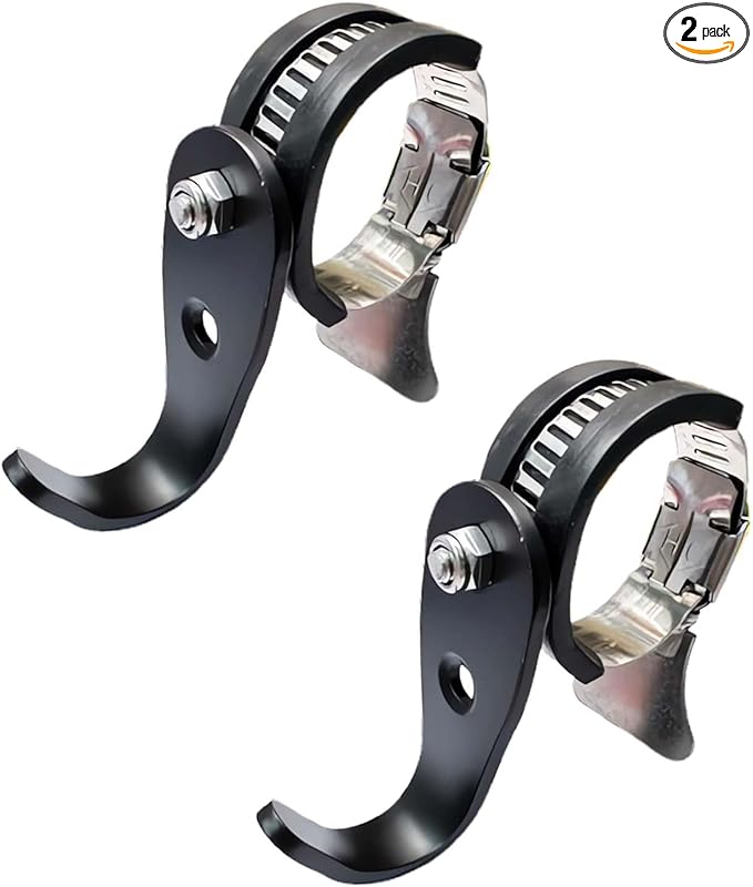 Adjustable Handlebar Hook Mount, Universal Pole Storage Hook, Black Metal Clamp Design (Single(Large), 2)