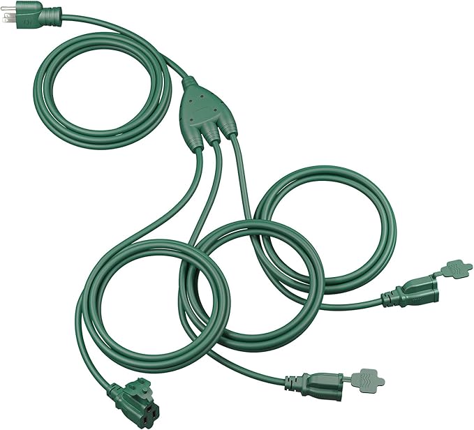 DEWENWILS Outdoor Extension Cord Multiple Outlets 45ft, Evenly Spaced 3 Outlets Plugs with Safety Cover, 16/3 SJTW Weatherproof Wire for Outdoor Lights and Holiday Decorations, 1 Pack
