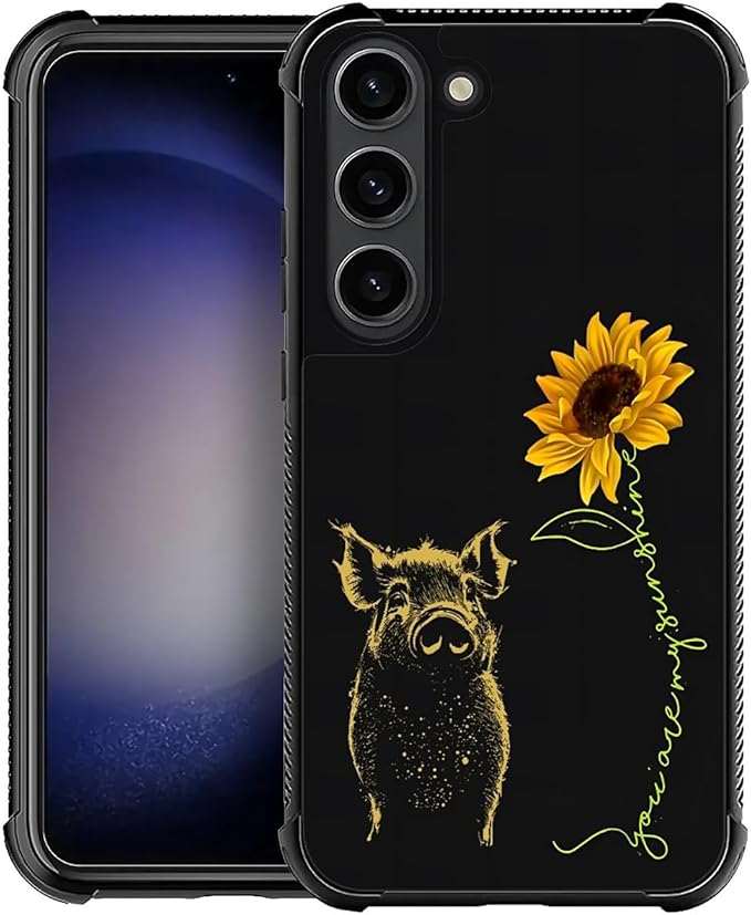 for Samsung Galaxy S23 Case, Pig Sunflower Yellow Sunshine Pattern Graphic Design Girl Boy Soft Silicone Hard Acrylic Shock Protection for Samsung Galaxy S23