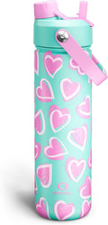 ENCOOL Valentine's Day Insulated Water Bottle with Straw Stainless Steel Water Bottle, Leak-Proof, BPA-Free, Keeps Cold for 24 Hours for Sports, Travel, School (26 oz, Sketch Hearts Violet x Mint)