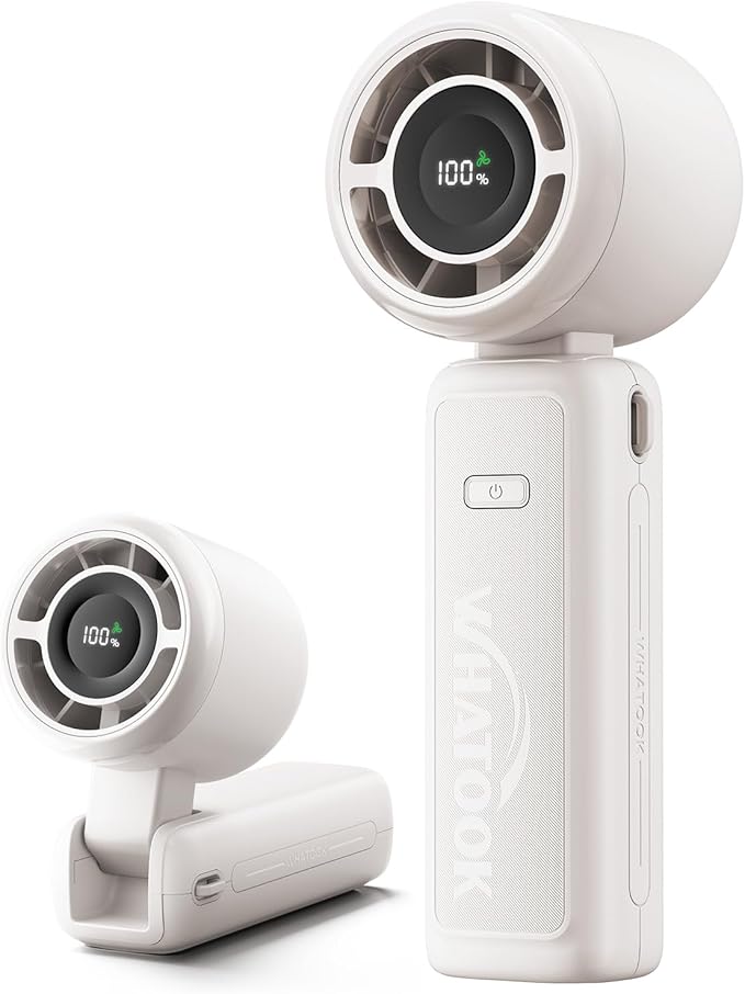 WHATOOK Portable Personal Handheld Fan: High Speed Cooling Fan, 12 Hours Battery Life, USB Rechargeable, Small Essentials for Women Cruise Travel, Beach Vacation (Ivory White)