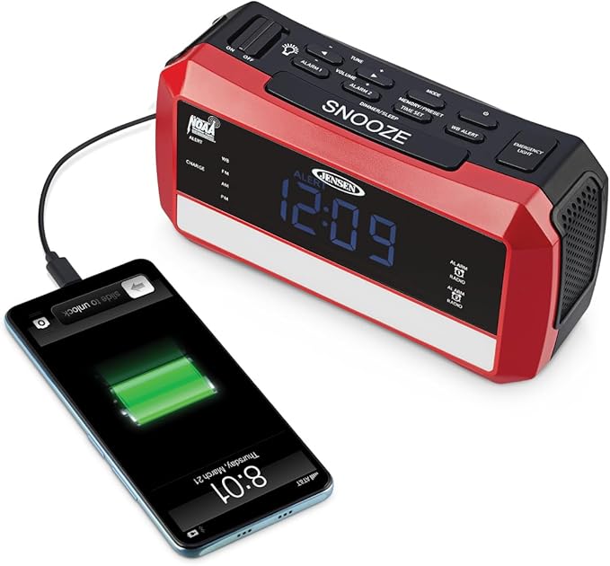 Digital AM/FM Weather Band Alarm Clock Radio with NOAA Weather Alert, Emergency Light and Built-in Flashlight