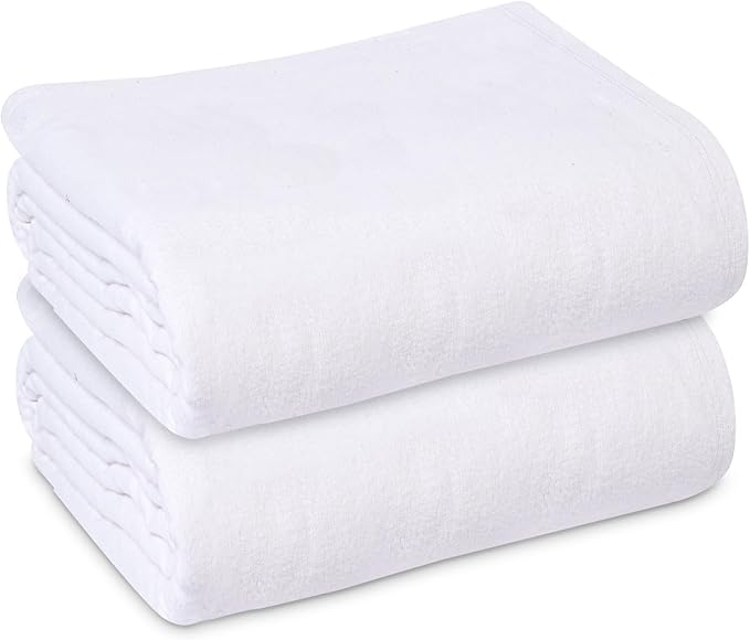 Linteum Textile 100% Cotton Hospital Patient Bath Blanket, Bed Bath Sheet, Twin Blanket Lightweight Sheet Blankets 70x90 in, 1.75 lb. White - 2 Pack