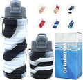 Silicone Collapsible Water Bottles, 16oz Portable Foldable Expandable Water Bottle Sports Cups, Leak Proof Reusable BPA Free, for Outdoor Activities Travel(Black white)