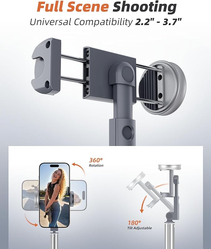 Vimose Phone Tripod & Selfie Stick with Remote, Portable, Lightweight for Video Recording Vlog, Extendable Travel Tripod Stand Compatible with iPhone Android, Grey, 62"