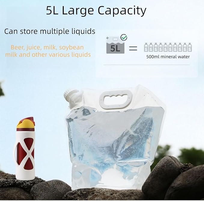 4 Pack 5L BPA Free Collapsible Water Tank Container Portable Lightweight Space Saving Outdoor Folding Water Bag for Sport Hiking Camping Riding Mountaineer