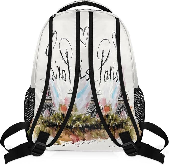 Backpacks France Paris Eiffel Tower House School Bag Student Bookbag Adjustable Shoulder Bags Laptop Rucksack Travel Hiking Camping Daypack for Teens Girls Boys Women Men