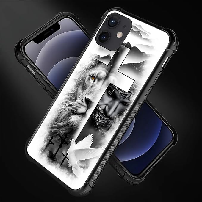 for iPhone 11 Case, Lion Cross Jesus Christ Dove Pattern Graphic Design Girl Boy Soft Silicone Hard Acrylic Shock Protection for iPhone 11