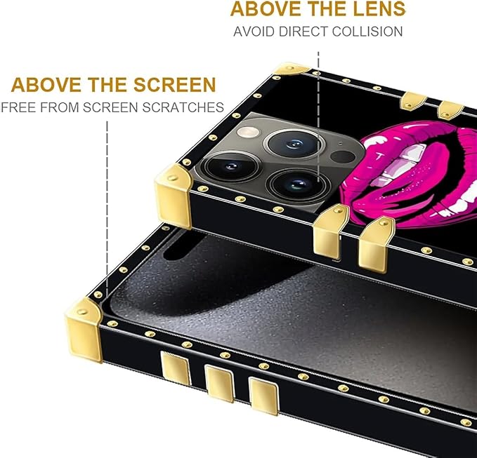 Compatible with iPhone 16 Pro Case, Black White Red Slap Sexy Luxury Golden Decoration for Girl Women Soft TPU Shockproof Protective Hard PC Back for iPhone 16 Pro
