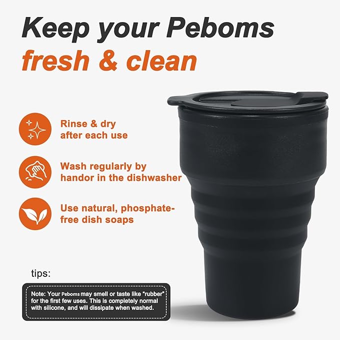 Foldable Silicone Water Bottle 13oz - Collapsible Travel Cup, BPA-Free, Leak-Proof - Portable Reusable Drinking Bottle for Camping, Hiking, Gym, Office - Black