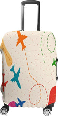 Colorful Airplane Stretch Luggage Cover, Washable Suitcase Protector Fits 26-28in Cases, Secure Fit for Carry On Checked Bags, Travel Essentials