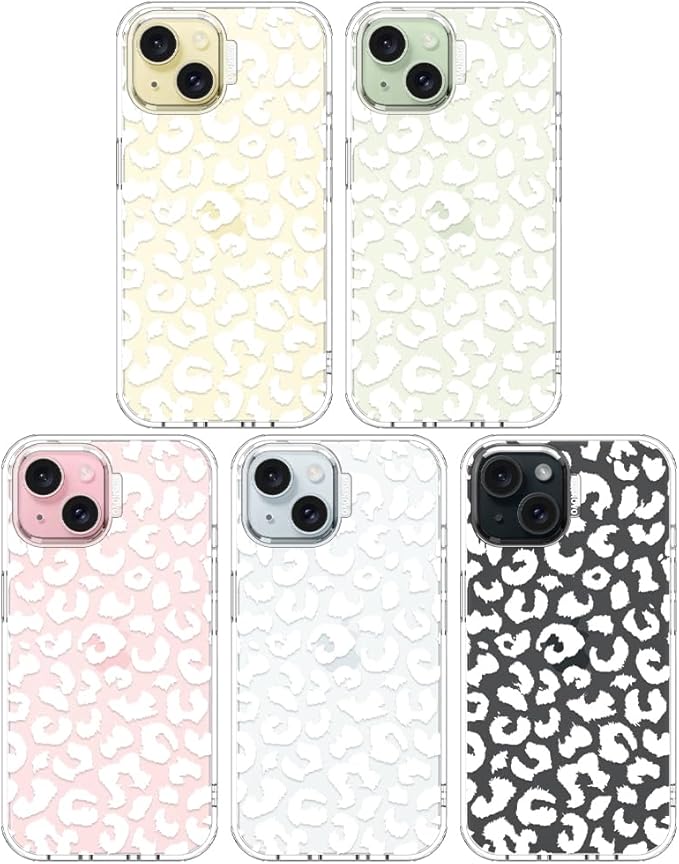 MOSNOVO Case for iPhone 15 Plus/iPhone 14 Plus, [Buffertech 6.6ft Military-Grade Drop Protection] [Anti Peel Off Tech] Clear TPU Bumper Phone Case Cover Design - White Leopard Print