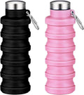 Collapsible Water Bottles,16oz Capacity Portable Reusable Silicone Water Bottle,Leak-proof,with buckle,foldable storage,Lightweight Durable for Fitness,Cycling,Sports,Camping,Hiking (Black+Pink)