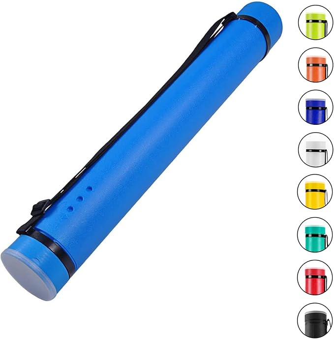 DEWEL Document Tube,Plastic Expanding Poster/Art/Document Storage Tube 24.5 to 40 inches Adjustable with Carrying Strap Waterproof and Light-Resistance Telescoping Carrying Case (Blue-Large Size)