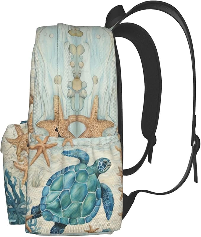 cfpolar 17 Inch Backpack Vintage Sea Turtle Starfish Laptop Bag Shoulder Bag School Bookbag Casual Daypack For Boys Girls