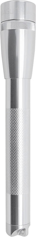 MagLite Mini LED 2-Cell AA Flashlight – High-Powered Compact LED Light with Multi-Mode Function, Water-Resistant Aluminum Build, Adjustable Beam, Includes Batteries & Holster – Silver