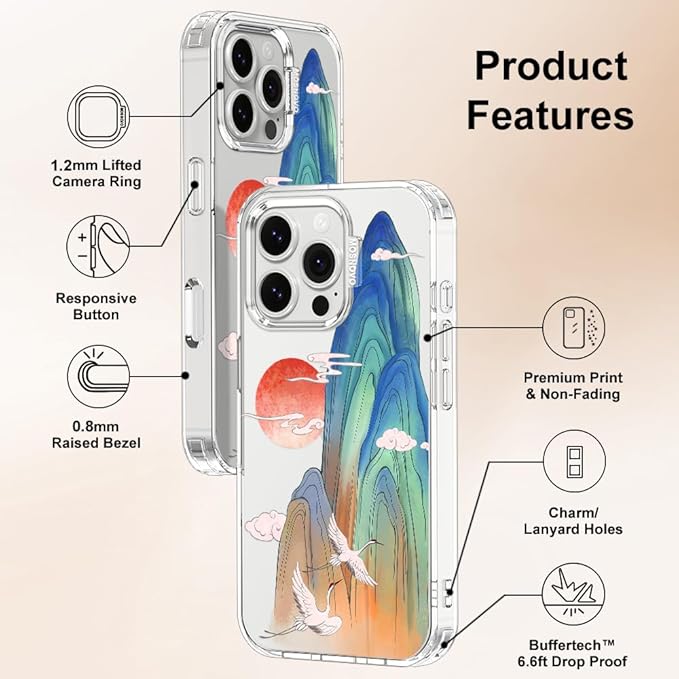 MOSNOVO for iPhone 16 Pro Case, Shockproof Military-Grade Protection 6.6ft Drop Tested, Clear Phone Case for iPhone 16 Pro, Celestial Cranes Design