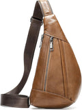 Hebetag Leather Crossbody Sling Bag for Men Women Single Shoulder Chest Pack Backpack Outdoor Travel Camping Casual Daypack Brown