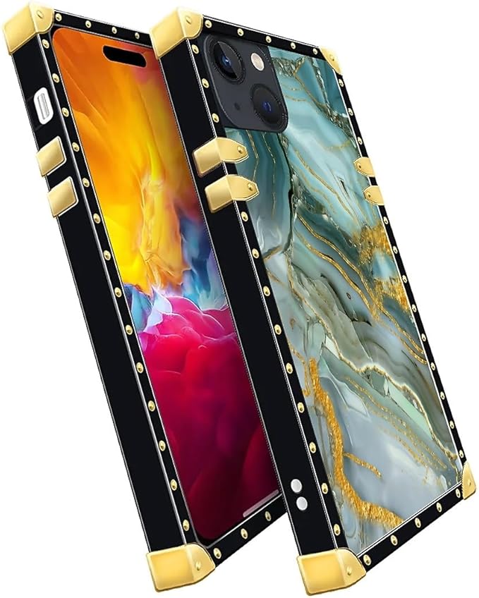 Compatible with iPhone 15 Case, Golden Texture Marble Veining Luxury Golden Decoration for Girl Women Soft TPU Shockproof Protective Hard PC Back for iPhone 15
