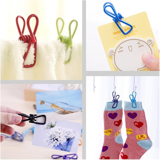 Swpeet 50 Pieces Multi-Purpose Metal Wire Clip Windproof Clothespin Metal Clips Holders for Office Clothes Baby Diaper Peg Clips Pins Hanging Hooks - Multi-Colors