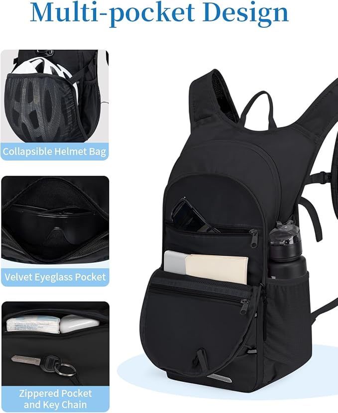 Hydration Backpack with 2L Water Bladder, Hiking Water Backpack for Men Women with Phone Pocket and Helmet Holder