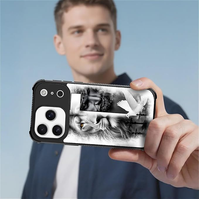 for iPhone 17 Pro Case,for MagSafe Graphic Design for Girl Boy Soft Silicone Hard Acrylic Shock Protection Designed for iPhone 17 Pro Lion Cross Jesus Christ Dove Pattern