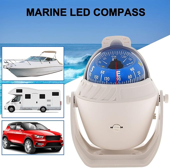 Marine Compass for Boat LED Light Navigation Pivoting Electronic Automotive High Precision Compass for Sailing Boat Car Truck