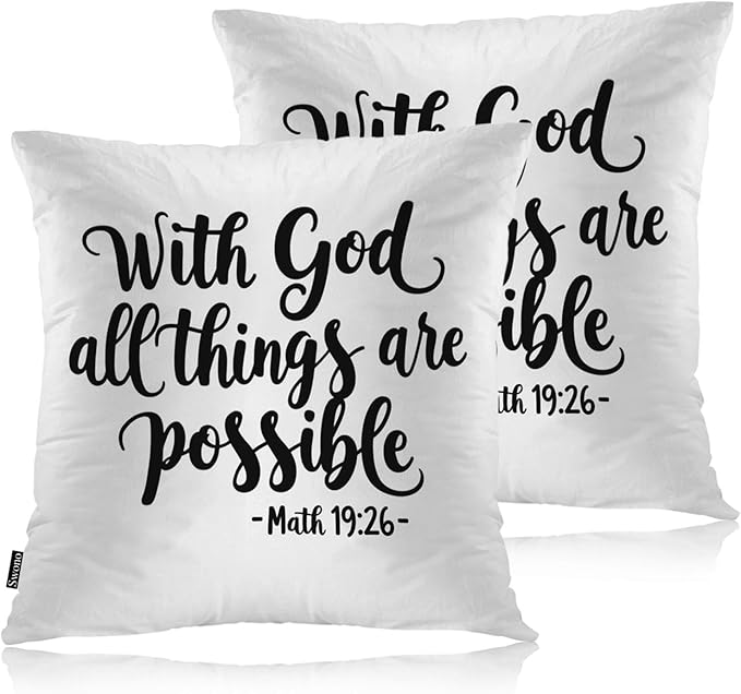 Swono Home Decorative Throw Pillow Covers Bible Quote, Hope with God All Things are Possible Set of 2 Pillow Case Cushion Cover for Sofa Couch Bed Christian Verse Pillows Covers Decor 18x18 Inch