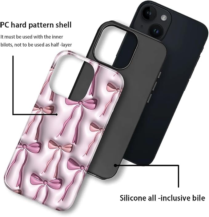 for iPhone 13/14 Case,HL2 Abstract Ribbons Bows Hybrid 2 Layer Hard Shell Silicone Protective Pattern Design Case