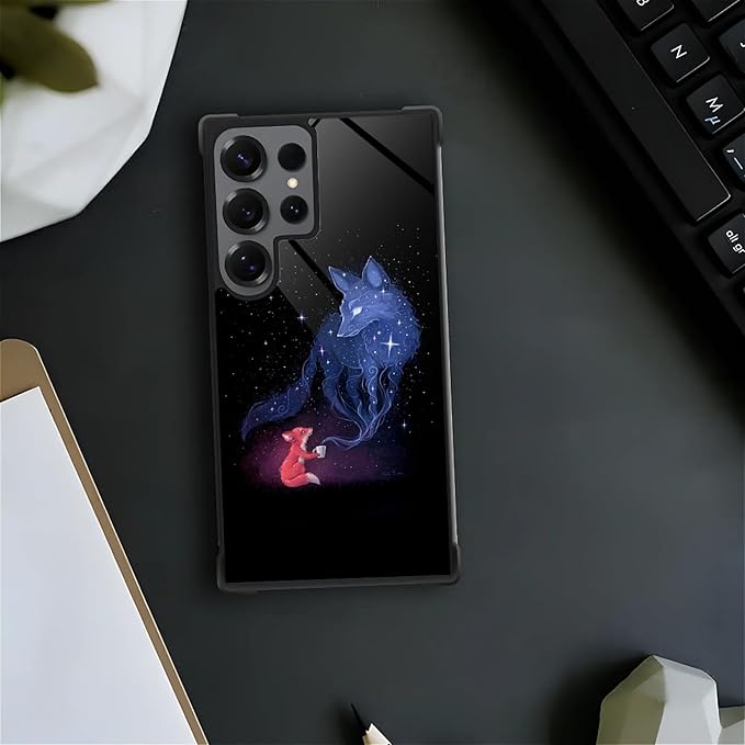 for Samsung Galaxy S25 Ultra Case,Graphic Design for Girl Boy Soft Silicone Hard Acrylic Shock Protection Designed for Samsung Galaxy S25 Ultra Galaxy Fox Wolf Pattern