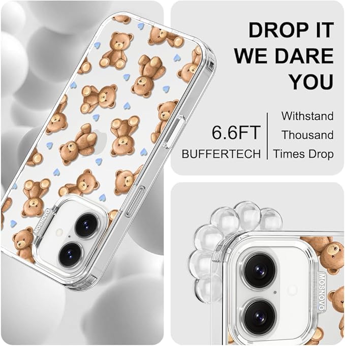 MOSNOVO for iPhone 17 Case, Shockproof Military-Grade Protection 6.6ft Drop Tested, Camera Control, Clear Phone Case for iPhone 17, Teddy Mood Design