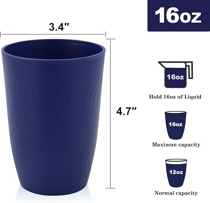 Homienly Wheat Straw Cups 16oz,Unbreakable Cups-6 PCS Freezer and Dishwasher Safe Cups for outdoor gatherings,Picnic,Travel-Blue Sky