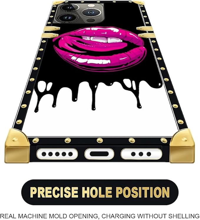 Compatible with iPhone 15 Pro Case, Black White Red Slap Sexy Luxury Golden Decoration for Girl Women Soft TPU Shockproof Protective Hard PC Back for iPhone 15 Pro