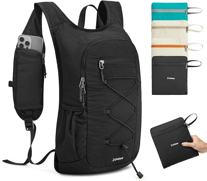 G4Free 20L Hiking Backpack Lightweight Daypack with Phone Pocket Small Packable Foldable Hiking Bag for Women Men, Black