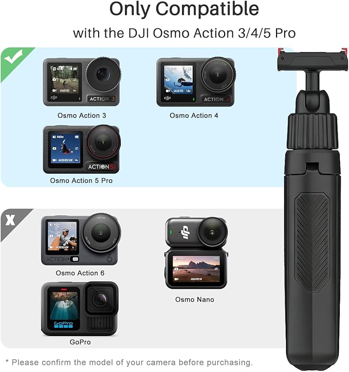 15.7" Extendable Magnetic Selfie Stick Tripod for DJI Osmo Action 5 Pro 4 3 Accessories, Portable Vlog Grip Stand with Dual-Lock Buckle, 360 Rotate Ball Head for Vertical Shooting, Black
