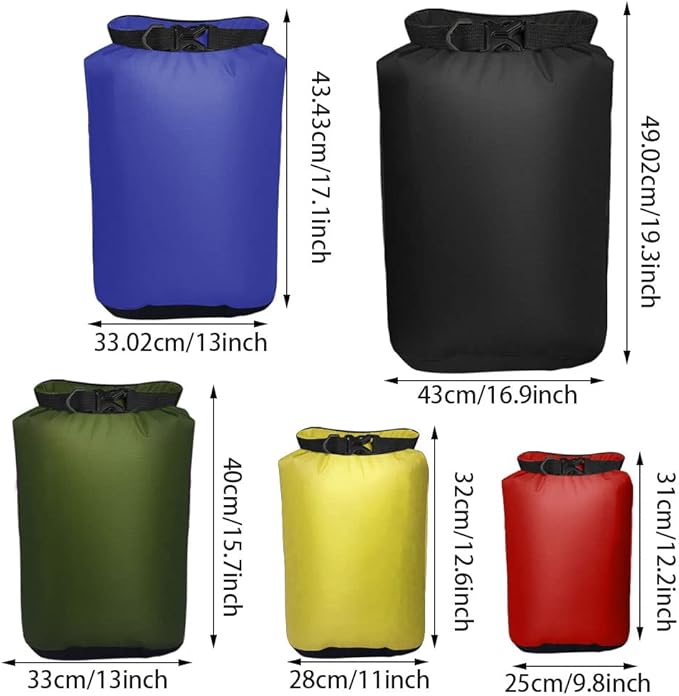 Pimoys 5 Pack Waterproof Dry Sacks, Lightweight Outdoor Dry Bags 20L /12L / 10L/ 6L/ 3.5L Ultimate Dry Bags for Kayaking Camping Rafting Boating