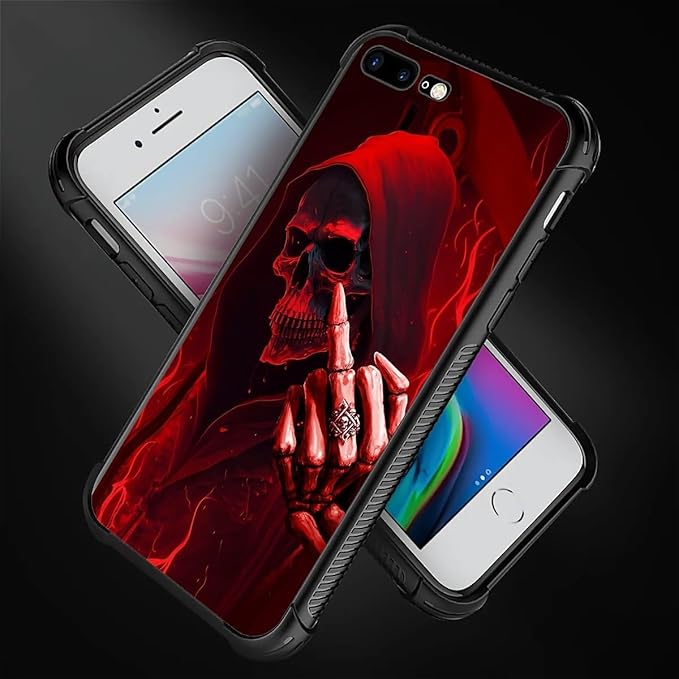 for iPhone 7 Plus/8 Plus Case, Gestures Funny Skull Pattern Graphic Design, Soft Silicone Hard Acrylic Shock Protection